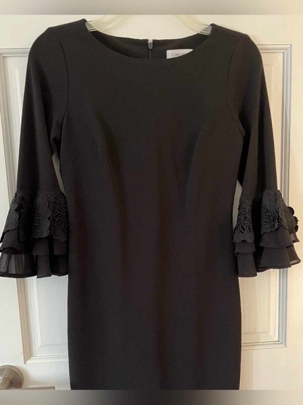 Calvin Klein Black Floral Bell Sleeve Sheath Dress